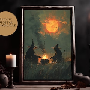 Two Witches Best Friend Gift Sisters Witches Witch Print Witchy Stuff Wiccan Print | Digital Art | Spooky Decor | Gothic Art
