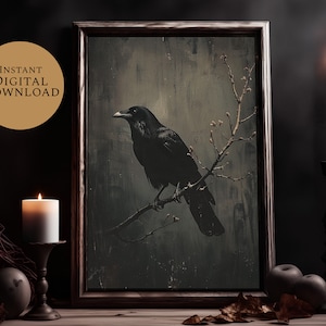 Raven Print Vintage Halloween Cottagecore Gothic Gothic Art Pastel Goth Halloween Decor Victorian Decor | Gothic Art | Wall Decor