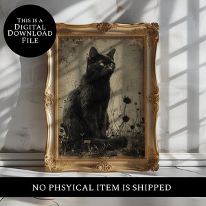 Fall Pastel Black Cat Painting Fall Wall Art Rustic Home Decor Black Cat Cat Lover Gift Cat Decor Vintage Halloween | Dark Art image 4