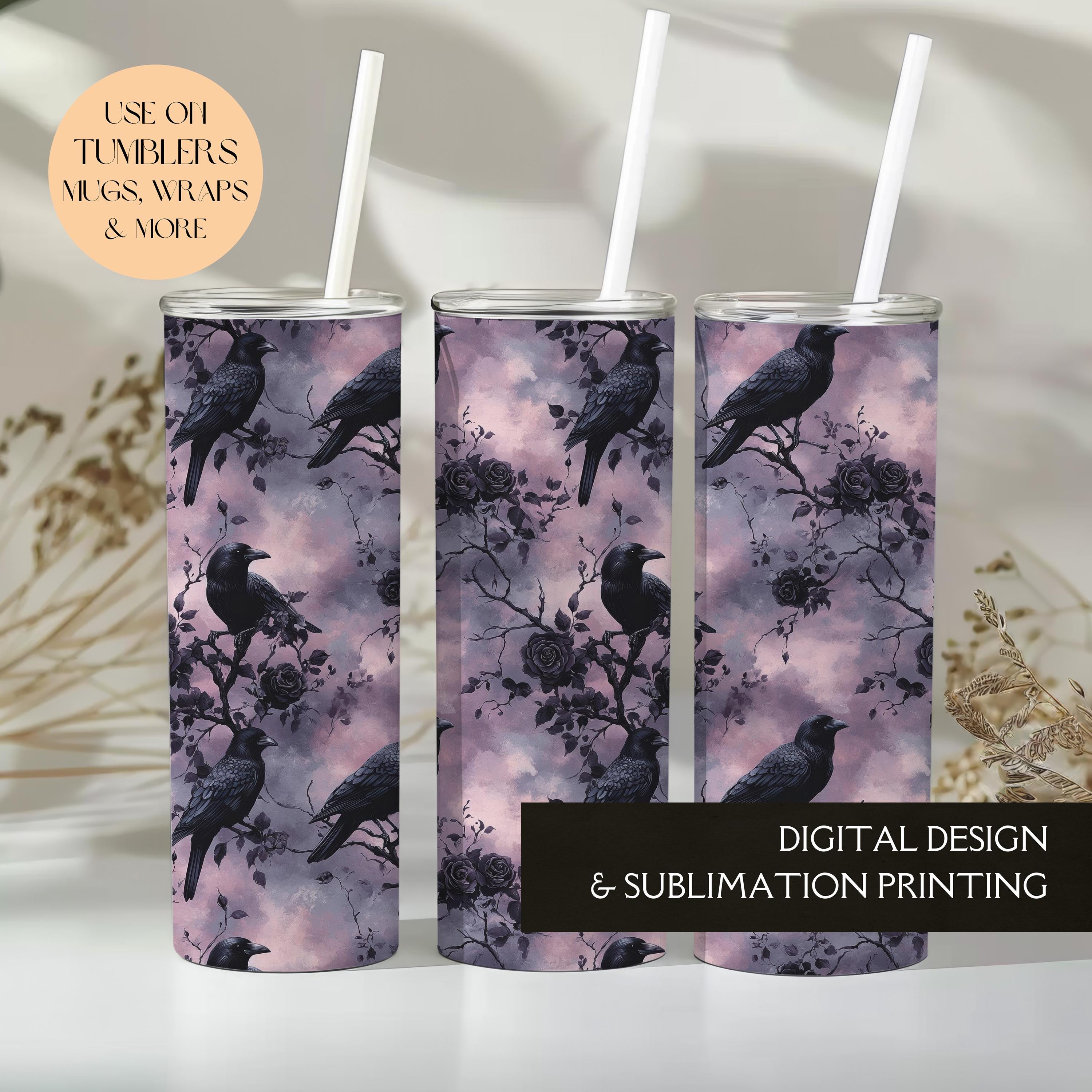 Dark Gothic Raven and Rose Seamless Pattern for Digital Wallpaper and ...