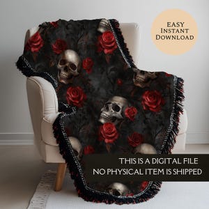 Dark Gothic Skulls With Red Roses Seamless Pattern For Halloween Digital Paper And Digital Dark Floral Seamless File - Commercial Use image 6
