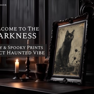 Fall Pastel Black Cat Painting Fall Wall Art Rustic Home Decor Black Cat Cat Lover Gift Cat Decor Vintage Halloween | Dark Art image 2