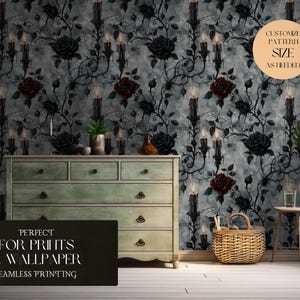 Dark Gothic Seamless Pattern With Victorian Candles And Roses For Halloween Seamless Pattern Pattern File Digital Wallpaper - Commercial Use image 8