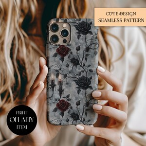 Dark Gothic Seamless Pattern With Victorian Candles And Roses For Halloween Seamless Pattern Pattern File Digital Wallpaper - Commercial Use image 3