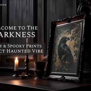 Raven Print Gothic Art Dark Academia Prints Downloads Gothic Art Dark Cottagecore Gothic Wall Decor | Moody Wall Art | Pastel Goth image 2