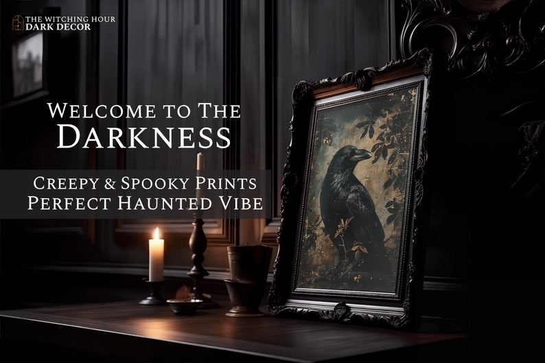 Raven Print Gothic Art Dark Academia Prints Downloads Gothic Art Dark Cottagecore Gothic Wall Decor | Moody Wall Art | Pastel Goth image 2