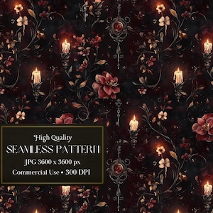 Dark Botanical Seamless Pattern With Vintage Florals And Mystical Elements Pattern Dark Cottagecore Digital Wallpaper - Commercial Use
