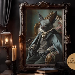 Vampire Bat Victorian Portrait, Cottagecore, Gothic Art, Halloween Art, Pastel Goth, Halloween Gift, Gothic Digital Art Prints