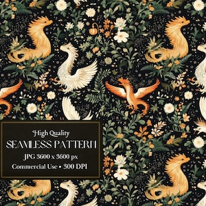 Patrón de fantasía oscura de bosque vintage con criaturas místicas, diseño digital sin costuras para arte y tela de brujería: uso comercial