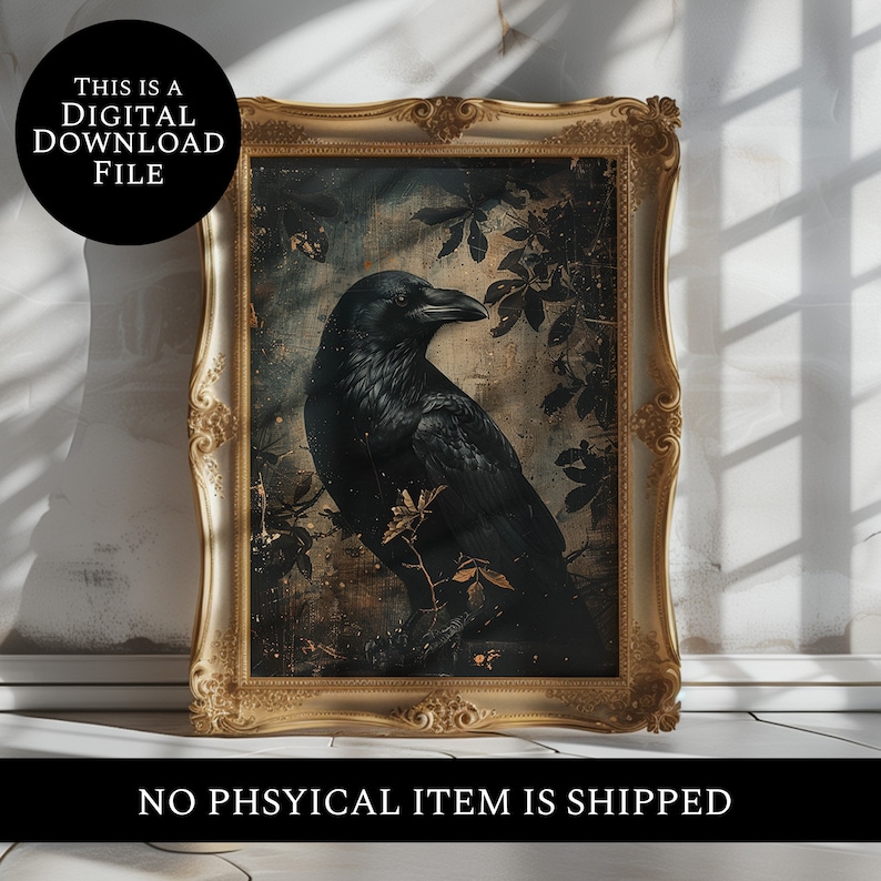 Raven Print Gothic Art Dark Academia Prints Downloads Gothic Art Dark Cottagecore Gothic Wall Decor | Moody Wall Art | Pastel Goth image 4