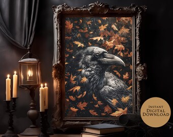 Raven Raven Print Rustic | Cottagecore Halloween Art Dark Academia Decor Halloween Decor Spooky Season | Gothic Decor