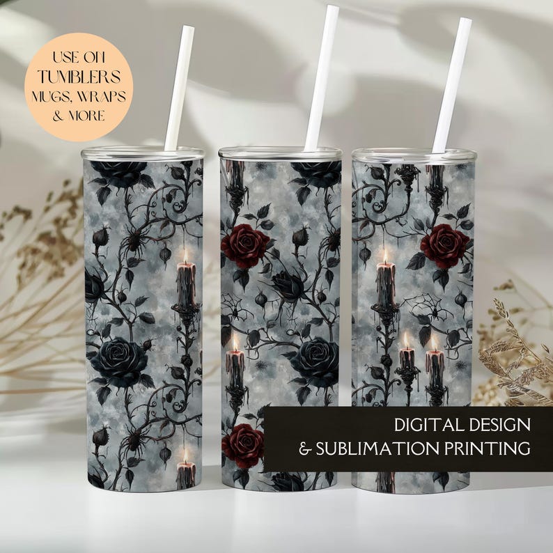 Dark Gothic Seamless Pattern With Victorian Candles And Roses For Halloween Seamless Pattern Pattern File Digital Wallpaper - Commercial Use image 4