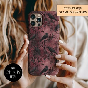 Motivo senza cuciture Dark Gothic Raven con fiori scuri e autunno vintage, motivo digitale autunnale vintage di Halloween - Uso commerciale immagine 3
