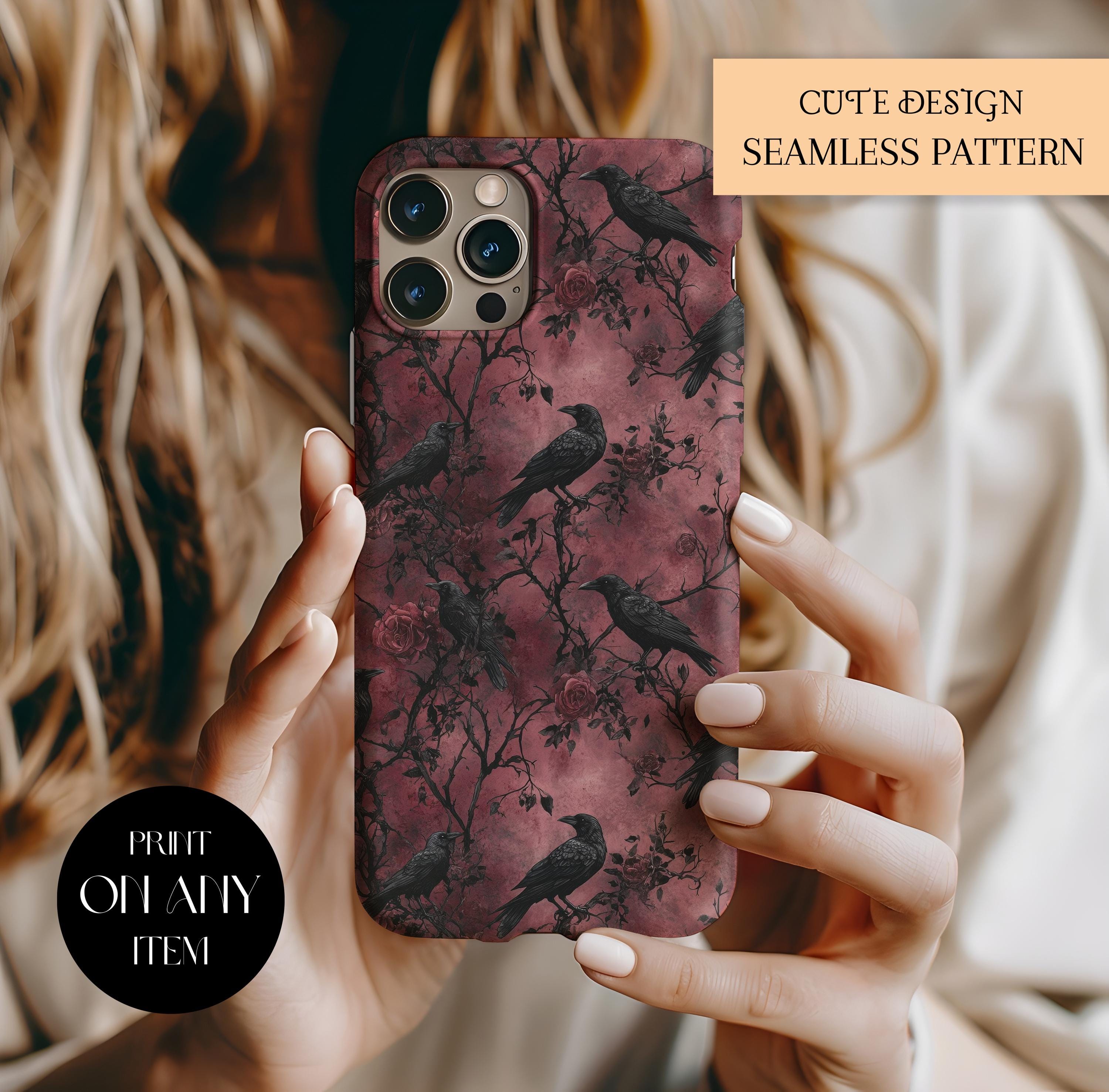 Dark Gothic Raven Seamless Pattern With Dark Florals and Vintage Fall ...