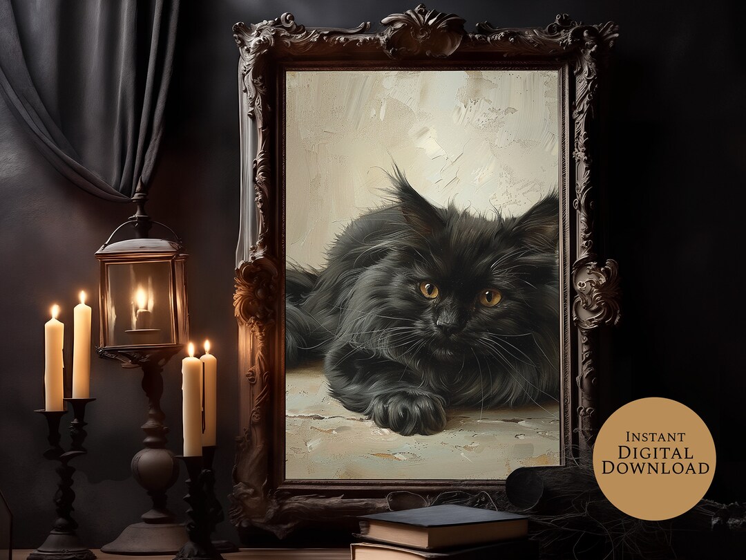 Black Cat Print Victorian Wall Art Surreal Art Dark Academia Digital ...