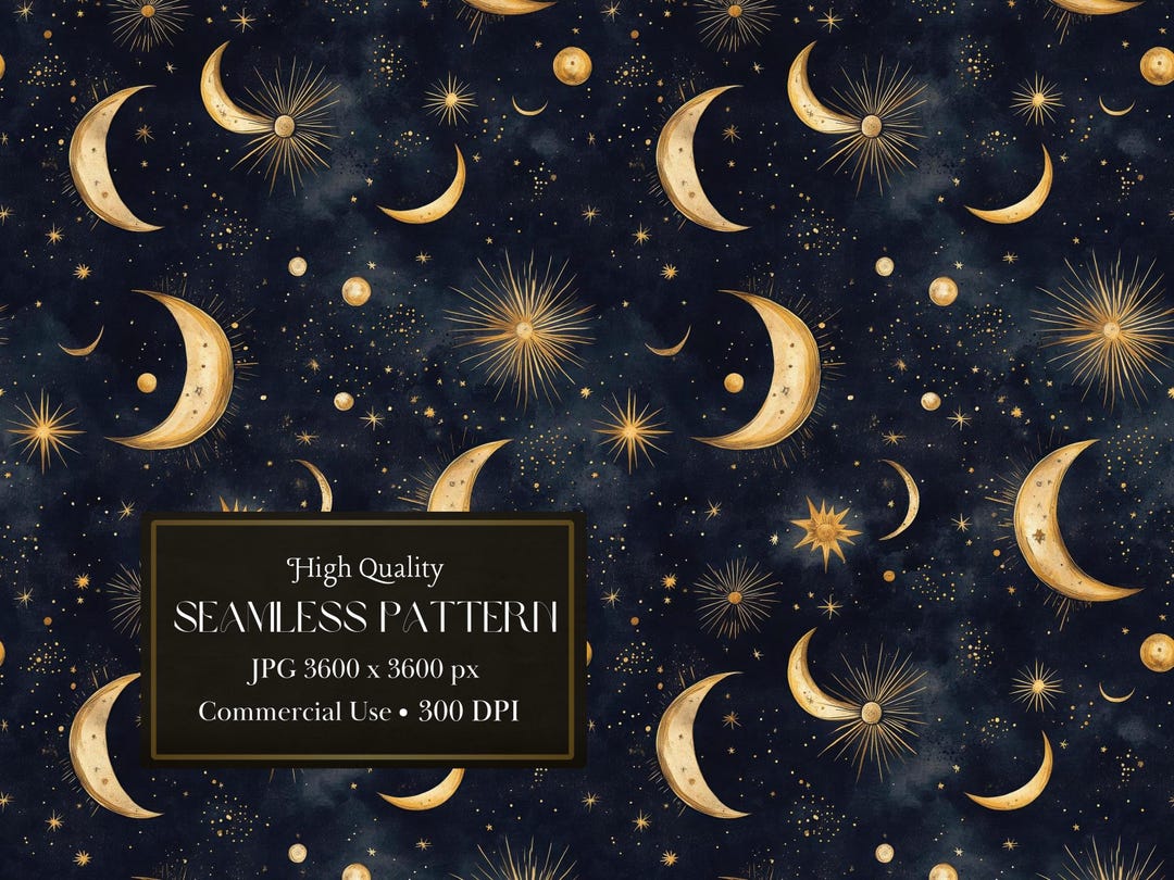 Celestial Seamless Pattern Moon Witch Mystical Night Sky Digital ...