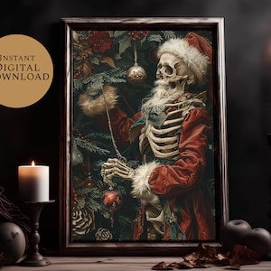 Skeleton Santa Skull Christmas Christmas Print Spooky Christmas Gothic | Christmas Print Digital Prints | Digital Poster Oil Painting