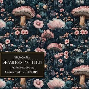 Darkcore Cottage Pilz Mustertapete mit sich wiederholendem Blumenmuster und Fairy Art Forest Witch Dark Floral - Kommerzielle Nutzung