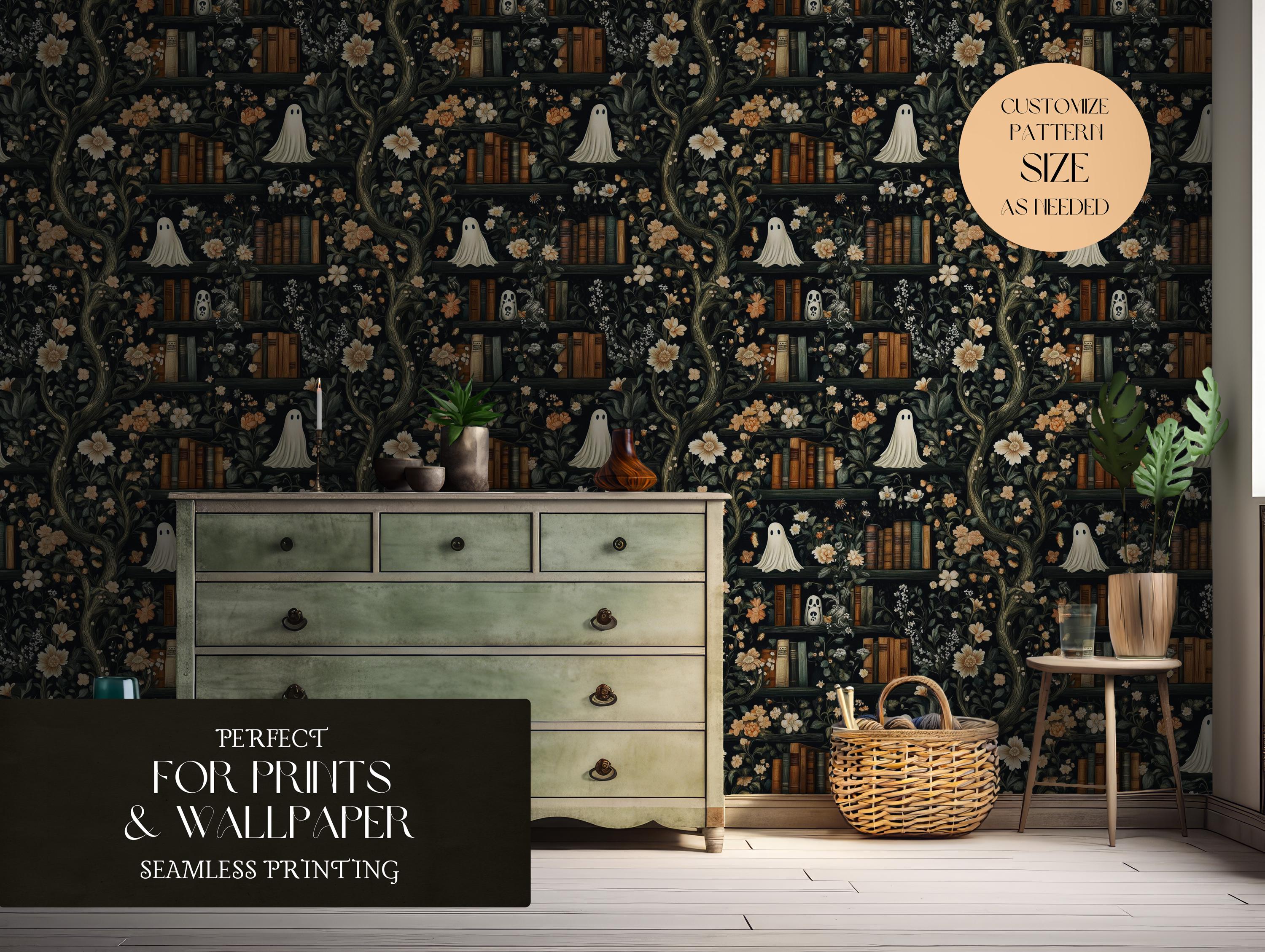 Ghost Library Halloween Seamless Pattern Books Mystical Seamless Dark ...
