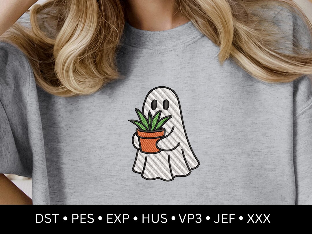 Halloween Cute Ghost With Plant Embroidery Design, Machine Embroidery ...