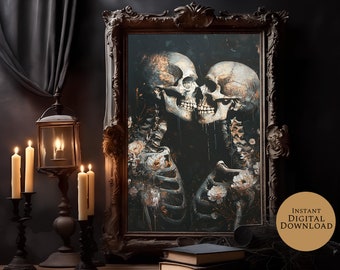 Skeleton Lovers, Botanical Print Gift For Girlfriend, Downloadable Art, Wall Art