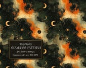 Celestial Witchy Night Seamless Pattern Garden Mystical Seamless Pattern Digital Seamless Digital Halloween Dark Fantasy - Commercial Use
