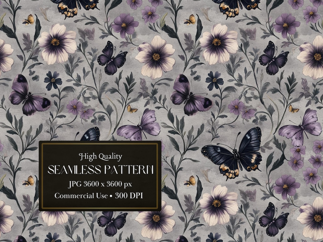 Dark Floral Seamless Pattern With Butterflies and Wildflowers Mystical ...