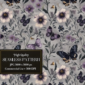 Dunkel Floral nahtlose Muster mit Schmetterlingen und Wildblumen mystisch nahtlose Florals dunkel botanisch mystisch nahtlos - kommerzielle Nutzung