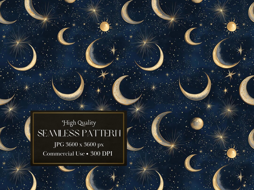 Celestial Digital Wallpaper Seamless Pattern With Moon and Stars ...