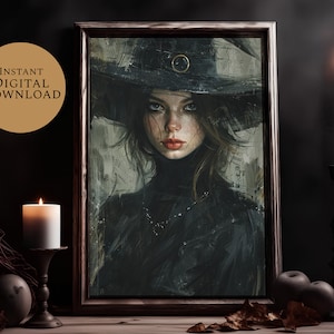 Halloween Witch Salem Witch Trials Impressão de arte escura, presentes góticos, arte de parede para impressão, arte de parede assustadora de Halloween