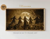 Witchy Wall Art for Samsung Frame TV Art | Fall Home Decor | Vintage Halloween Witches under Full Moon Holiday Decor TV Frame Art