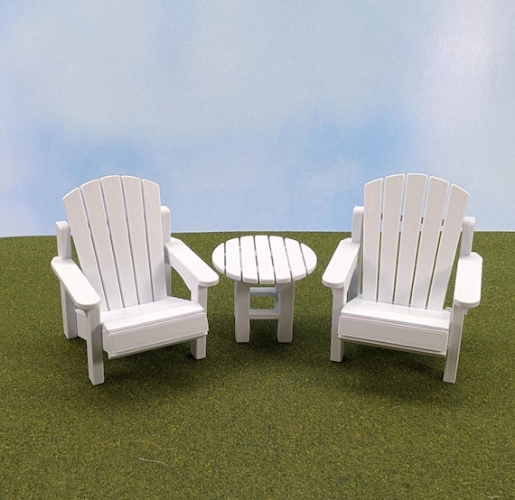 Adirondack Patio Set (2 chairs and a side table) for your Garden/Dollhouse 1:12 scale - chair is 3 1/2" tall