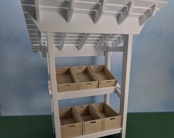Stand de marché de producteurs avec caisses - Échelle 1:6 - 33 cm de haut - personnalisation possible
