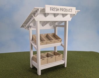 ミニファーマーズマーケットスタンド（木箱付き） - 名入れ看板あり - 1/12スケール - 高さ7インチ