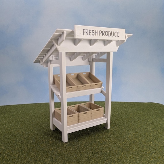 Farmers Market Stand with Crates for Produce Vegetables Fruit Flowers 1:12 scale - 7" tall