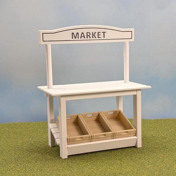Market Stand with 3 signs and 3  crates, optional personalized sign available - 1:12 scale - 5 1/2" tall
