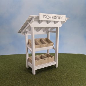 Mini Farmers Market Stand and Crates - with optional personalized sign -  1:12 scale - 7" tall