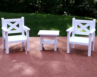 パティオチェア家具セット - 1:12スケールの椅子2脚とテーブル1台