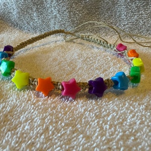 Handmade Natural Hemp necklace with Rainbow Star Beads hippy boho surfer macrame image 1