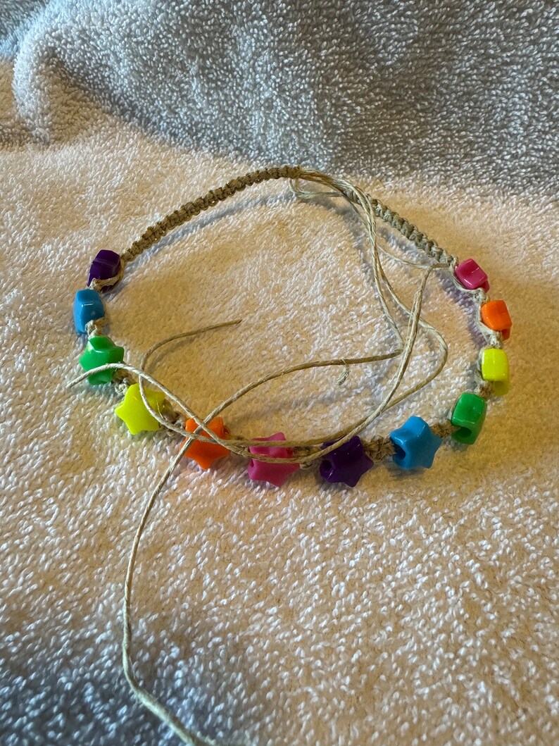 Handmade Natural Hemp necklace with Rainbow Star Beads hippy boho surfer macrame image 4