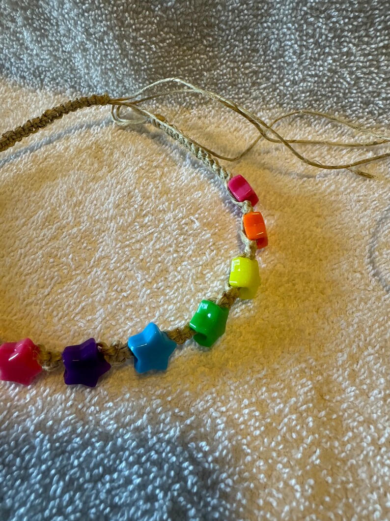 Handmade Natural Hemp necklace with Rainbow Star Beads hippy boho surfer macrame image 3