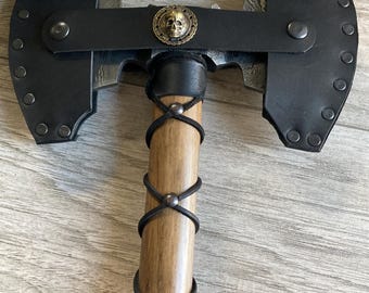 Damascus steel two sided battle axe