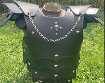 Medieval Style Genuine Leather Armor with Demon Skull Accents