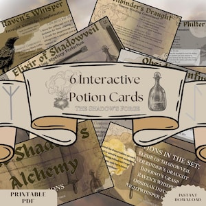 Tarjetas de Recetas de Pociones de Alquimia de la Sombra: ¡Brebajes para el Aventurero Místico! ¡Encuentra runas en los gráficos para desbloquear descuentos en la tienda!