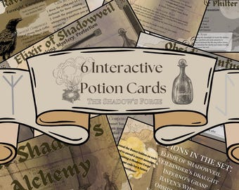The Shadow's Alchemy Potion Recipe Cards -Concoctions for the Mystic Adventurer! Find runes within the graphics to unlock store discounts!