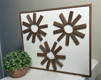 Handmade Flower Pattern Wood Wall Art Hanging Decor Black Walnut Wood grain Unique Home Gift Modern Art
