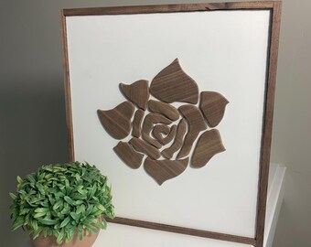 Handmade Rose Flower Pattern Wood Rose Wall Art Hanging Decor Black Walnut Wood grain Unique Home Gift Modern Art