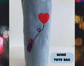 Wein Tragetasche Flaschenträger Canvas Gesticktes Herz Geschenk