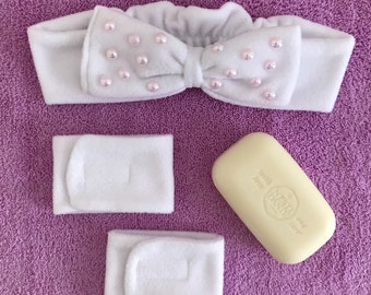 Polar Fleece Stirnband & Armband Set: Spa Gesichtswäsche Schweißband