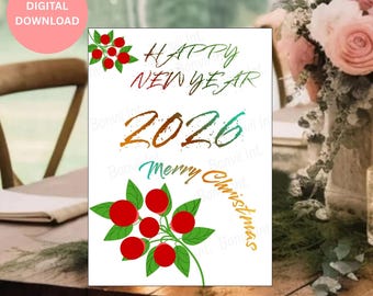 Merry Christmas & Happy New Year 2026 Karte (Digitaler Download)